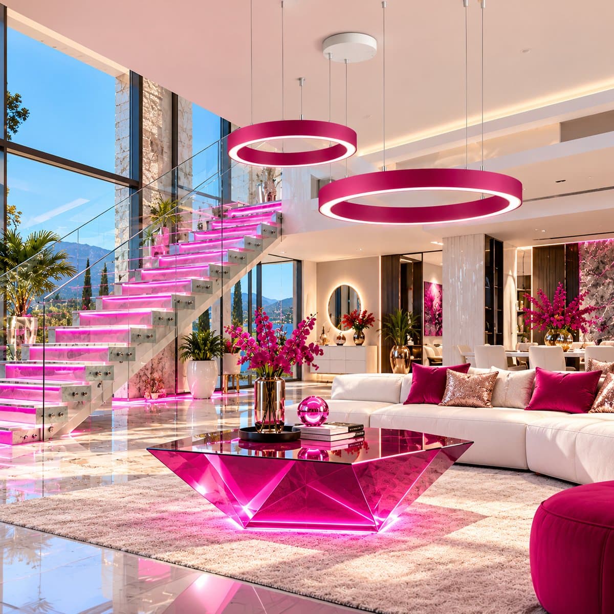 Lampadario moderno Promoluce GAME BIS S60+S80 MA IN&OUT LED CCT 6500LM biemissione alluminio magenta silicone - 2