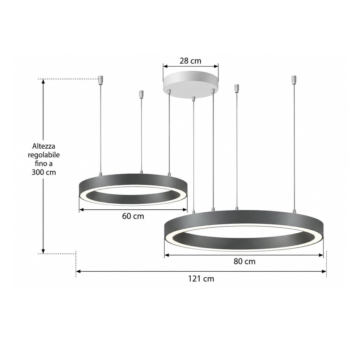 Lampadario moderno Promoluce GAME BIS S60+S80 MA IN&OUT LED CCT 6500LM biemissione alluminio magenta silicone - 4