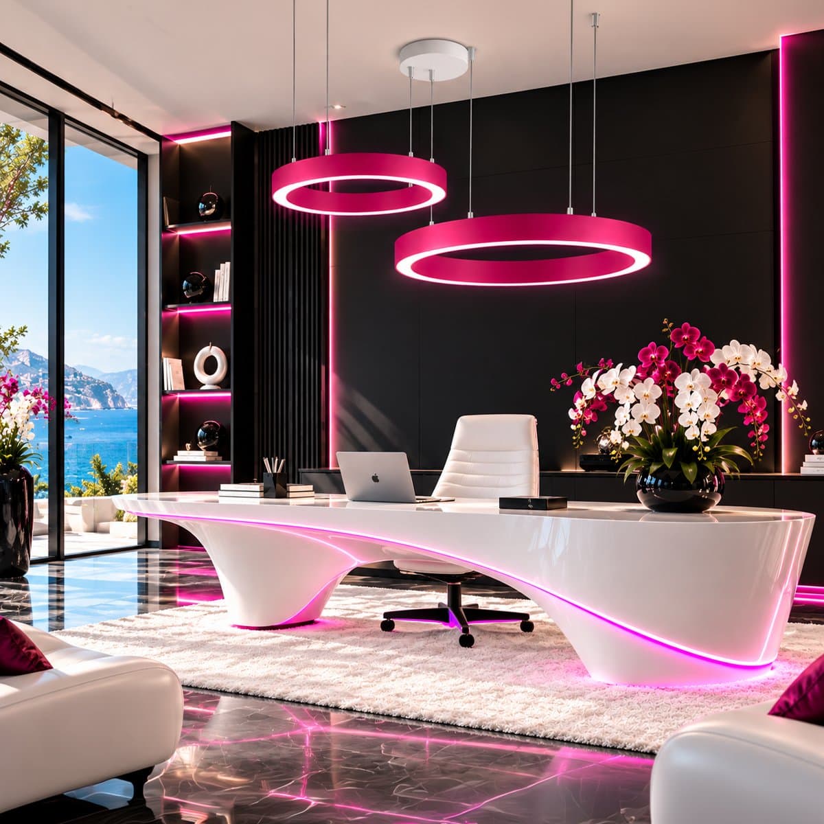 Lampadario moderno Promoluce GAME BIS S60+S80 MA IN&OUT LED CCT 6500LM biemissione alluminio magenta silicone - 3