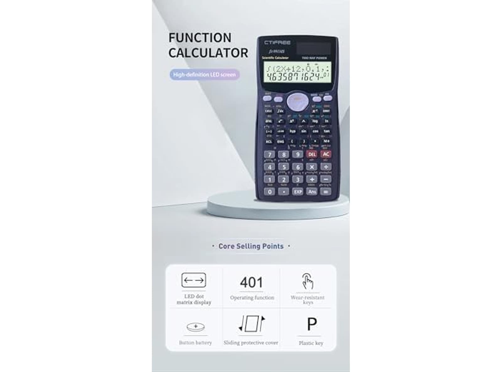 CTIFREE Calcolatrice Scientifica FX-991MS Blu Navy con 401 Funzioni Calcolatore Tecnico Ingegneristico Display 10+2 Doppia Alimentazione Solare e Batteria - 2