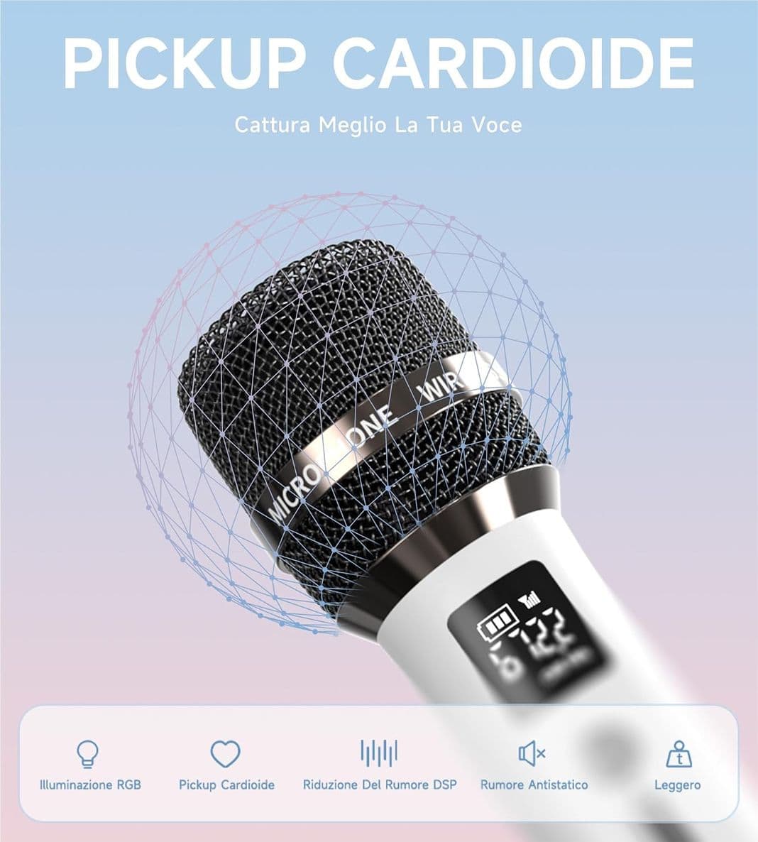 Microfoni Wireless con Connessione Chip One-to-One e Luci LED Autonomia 40 Ore Portata 60 Metri Regolazione Volume Microfono Karaoke per YouTube e TikTok - 2