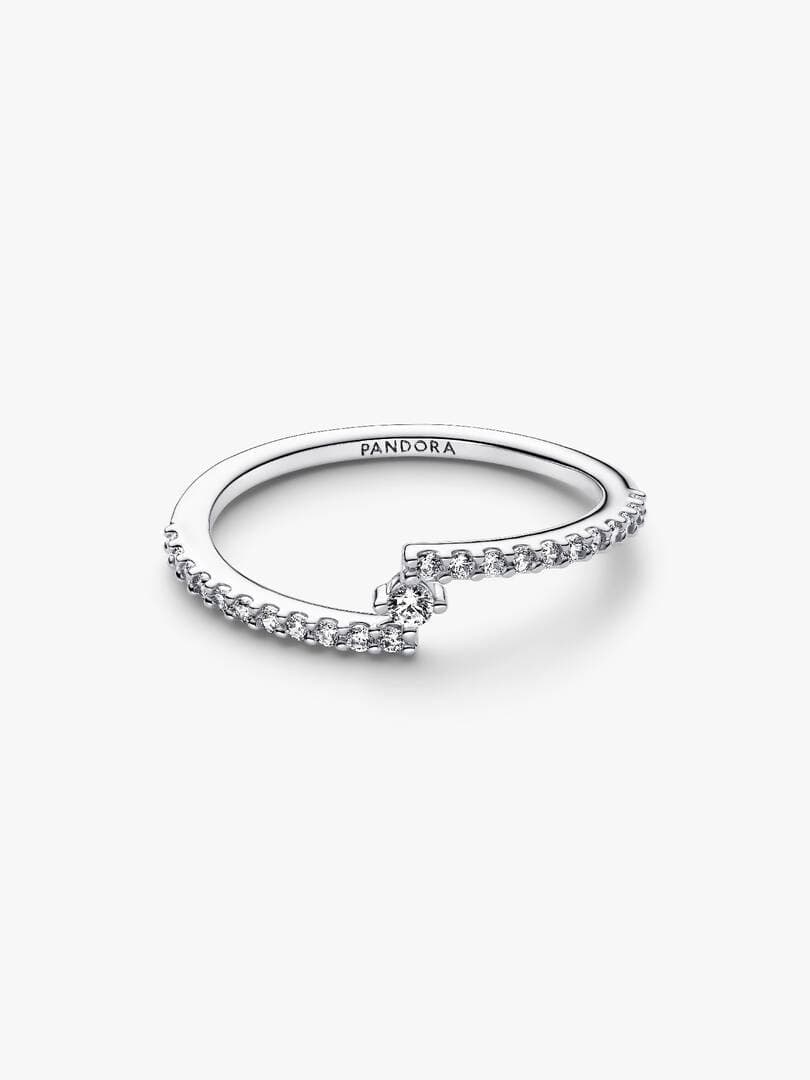 Pandora - Anello Pavè Fascia Asimmetrica Argento - 2