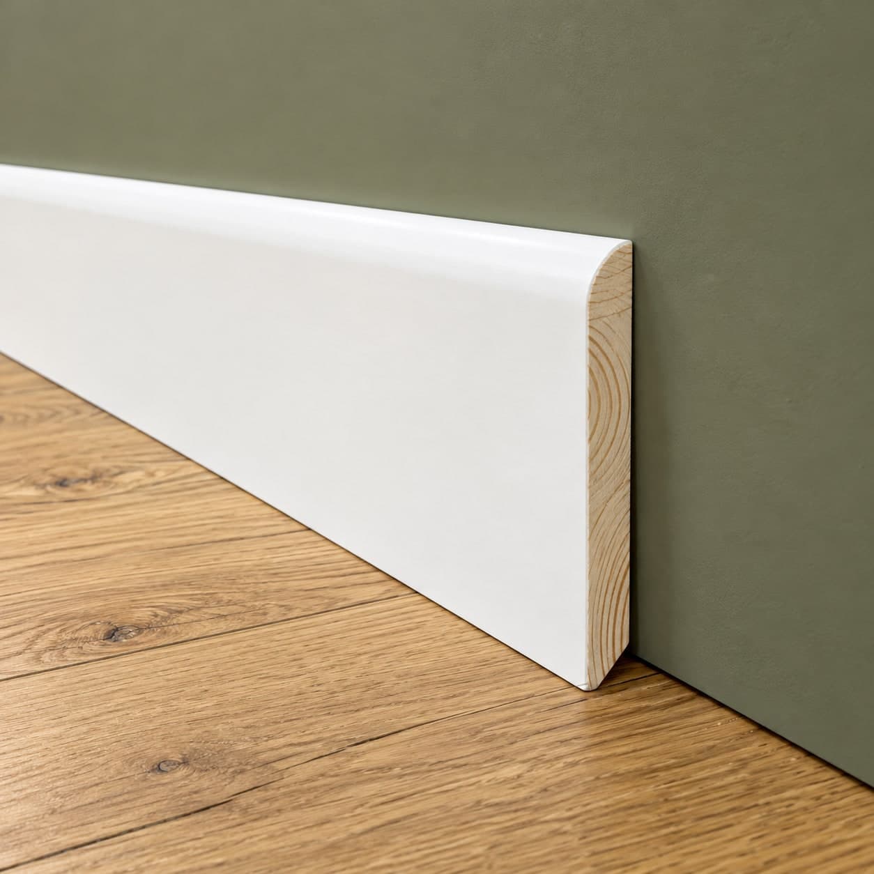 bancale da 100 ML di Battiscopa PREMIUM in legno MASSELLO BC 70x9 laccato bianco liscio - 3