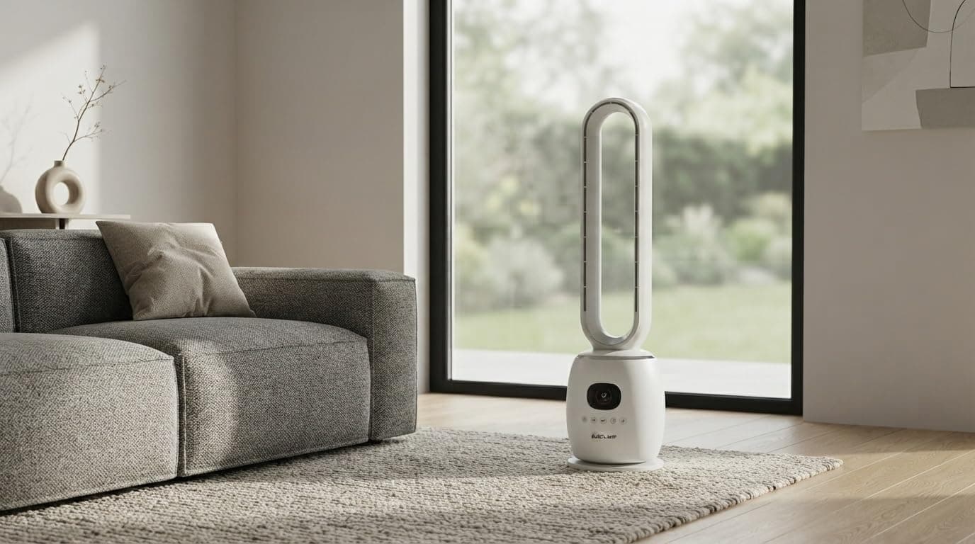 Ventilatore a Torre Senza Pale 30W con Motore DC e Telecomando - Bianco - 3