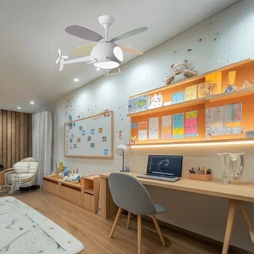 Ventilatore da Soffitto per Bambini a Forma di Elicottero 29W con Luce LED 48W e Telecomando - Bianco - 2
