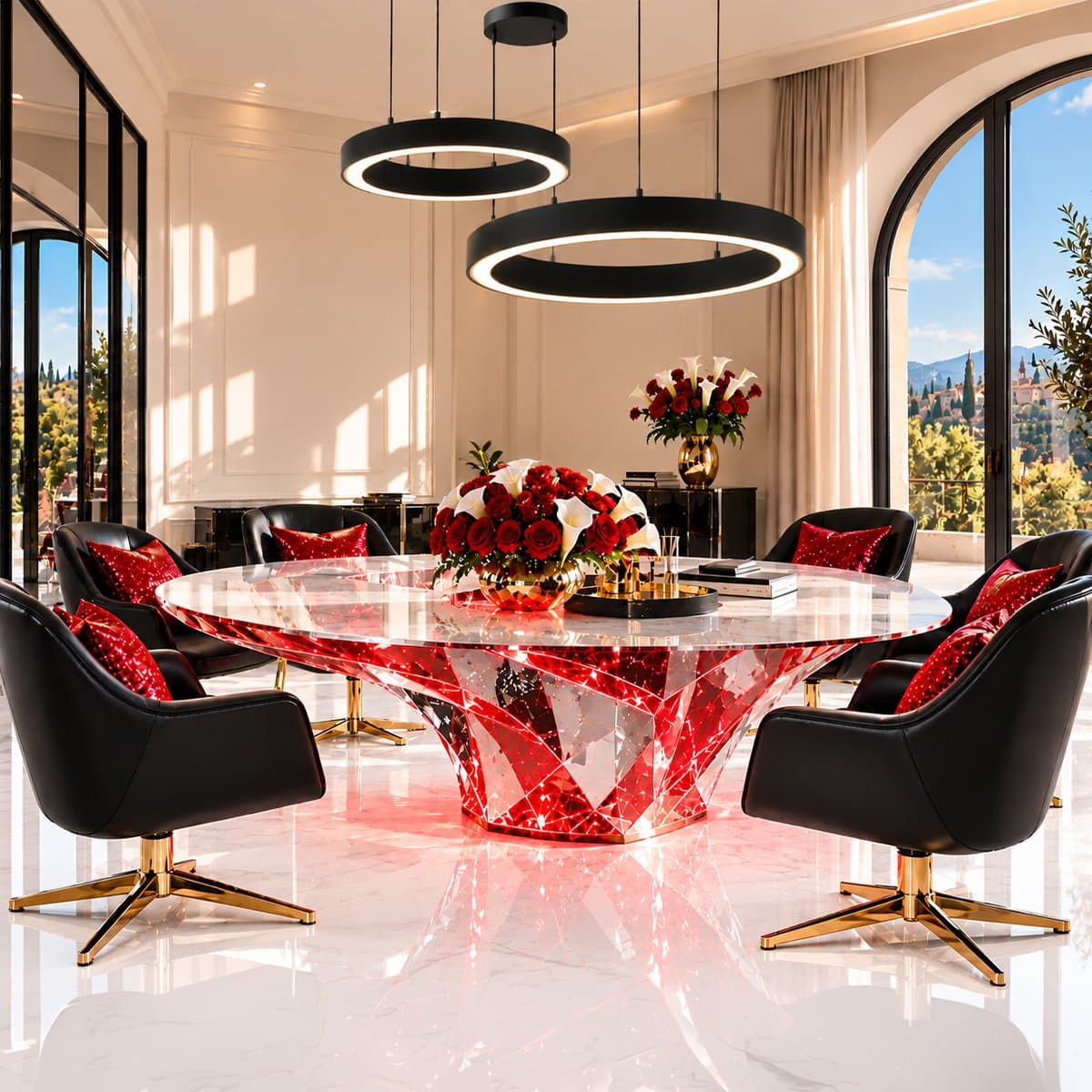 Lampadario moderno Promoluce GAME BIS S60+S80 NE IN&OUT LED CCT 6500LM biemissione alluminio nero silicone - 2