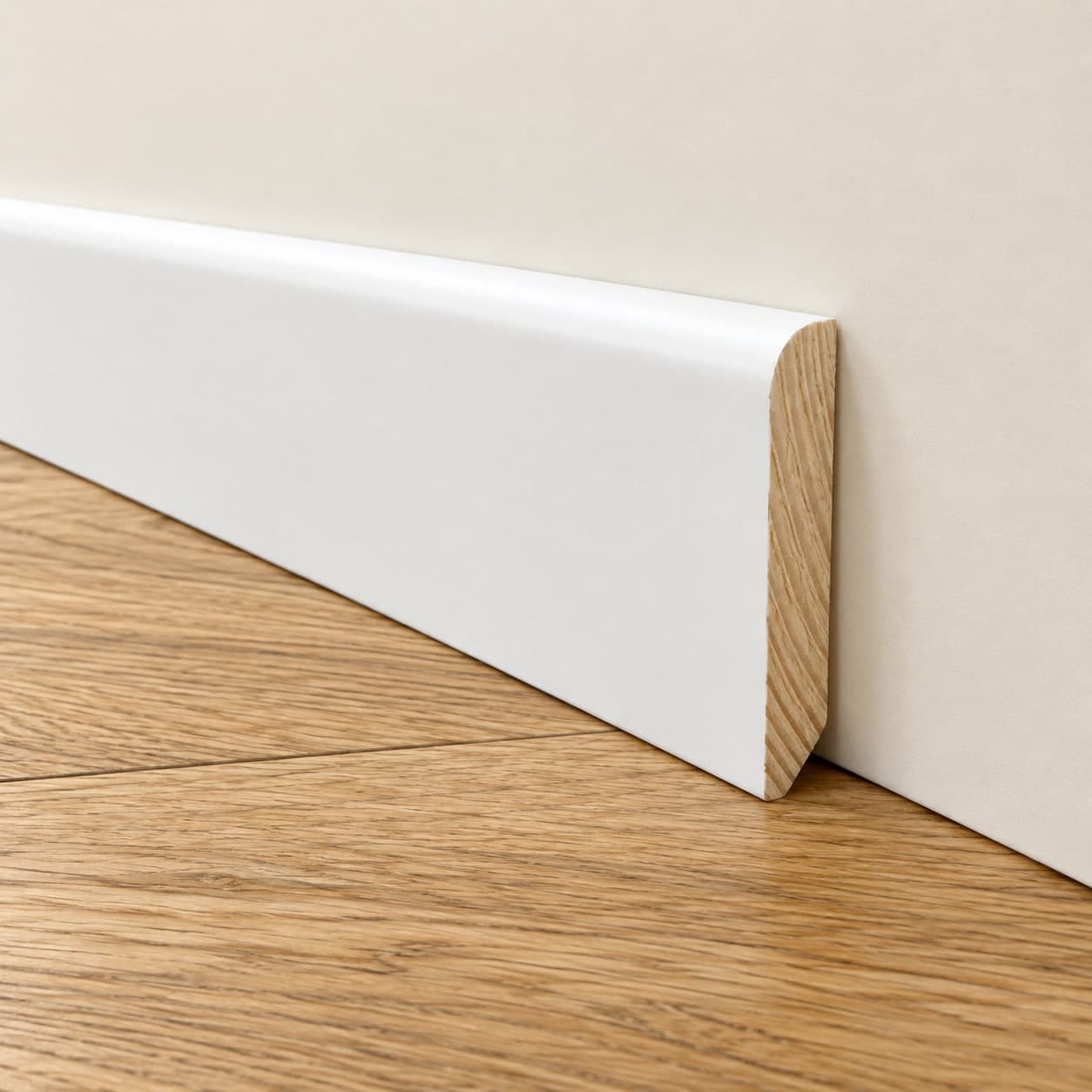 Battiscopa PREMIUM in legno MASSELLO BC 40x9mm laccato bianco liscio (prezzo al metro) - 3