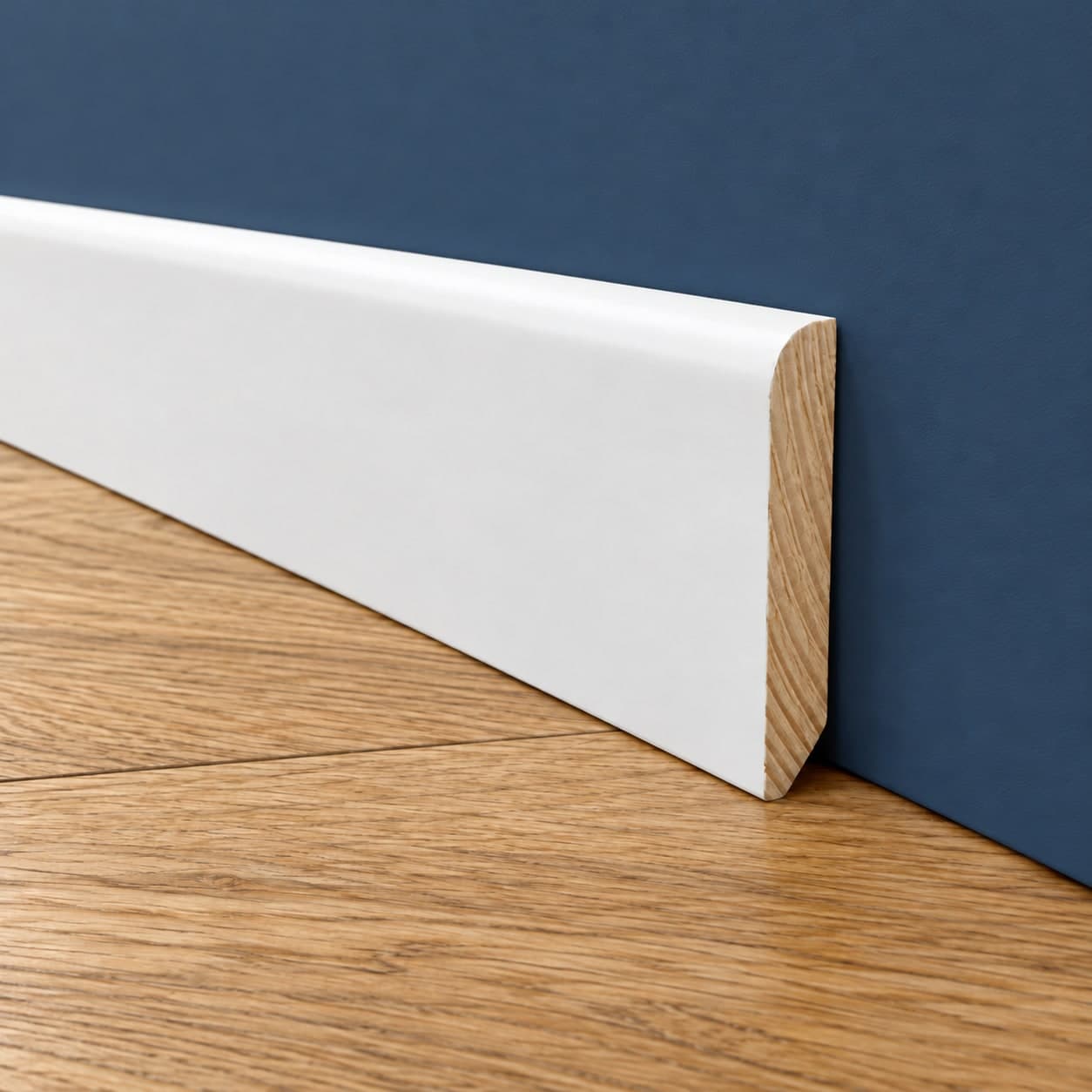 bancale da 100 ML di Battiscopa PREMIUM in legno MASSELLO BC 40x9mm laccato bianco liscio - 5