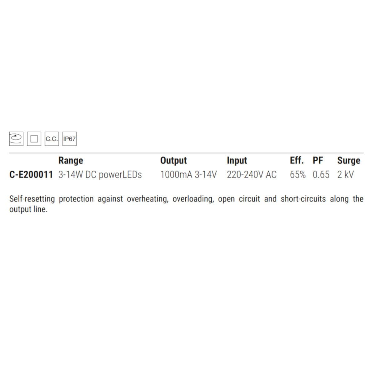 Driver Linea Light C-E200011 LED 14W IP67 on/off - 3