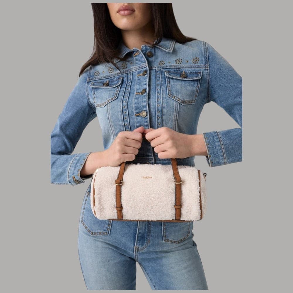 Mini borsa a tracolla Guess Taylor effetto teddy bianca - 2