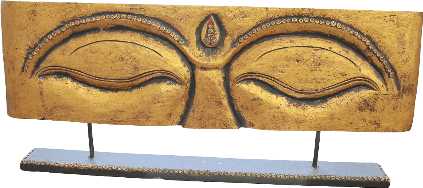 Pannello Occhi di Buddha in Legno Dipinto a Mano con Piedistallo – 100 cm – Decorazione Etnica Zen - 2