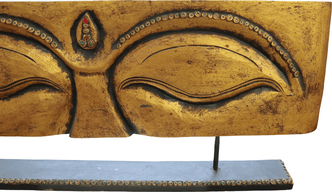 Pannello Occhi di Buddha in Legno Dipinto a Mano con Piedistallo – 100 cm – Decorazione Etnica Zen - 3