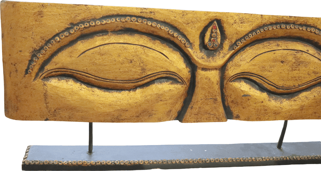 Pannello Occhi di Buddha in Legno Dipinto a Mano con Piedistallo – 100 cm – Decorazione Etnica Zen - 5