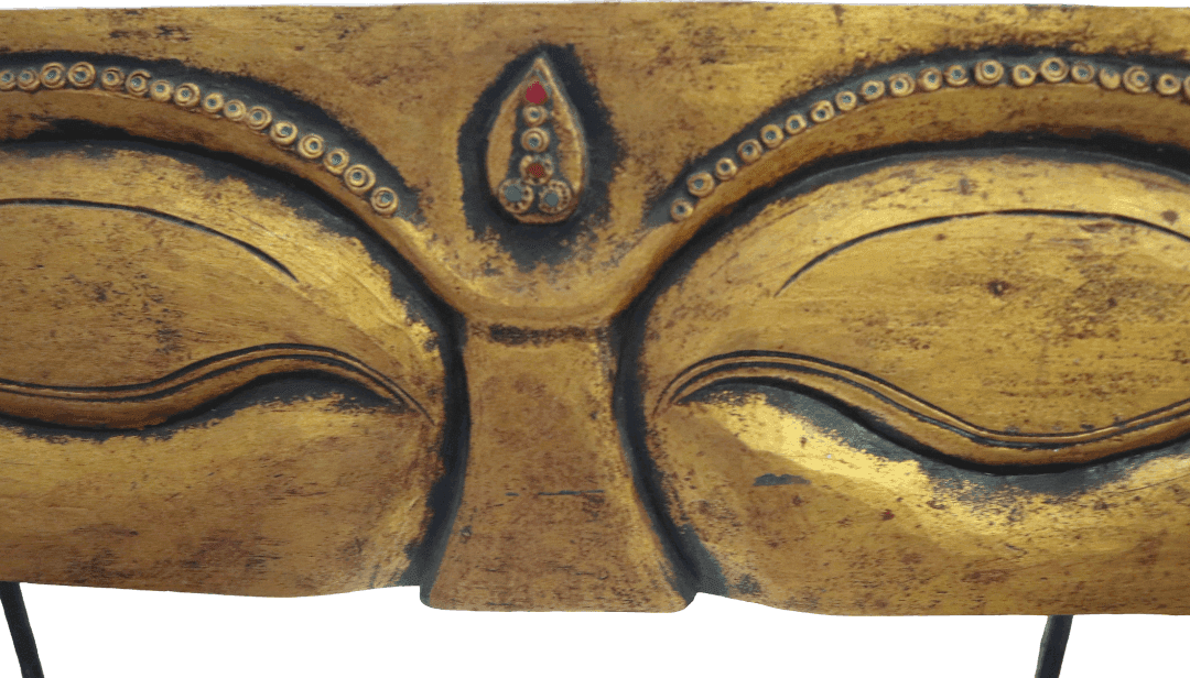 Pannello Occhi di Buddha in Legno Dipinto a Mano con Piedistallo – 100 cm – Decorazione Etnica Zen - 8