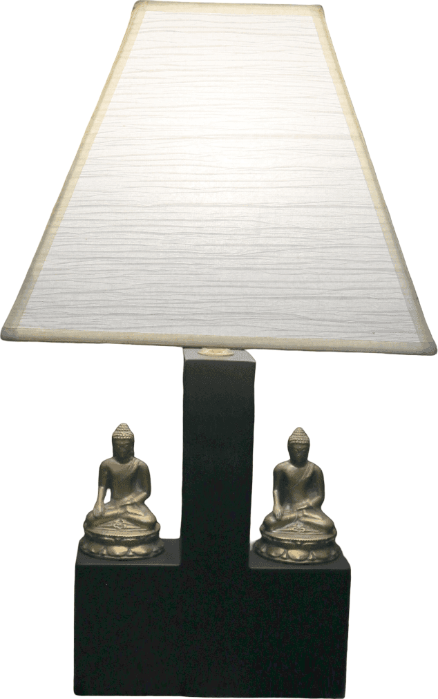 Lampada da tavolo etnica in legno con doppio Buddha in metallo – Indonesia - 2