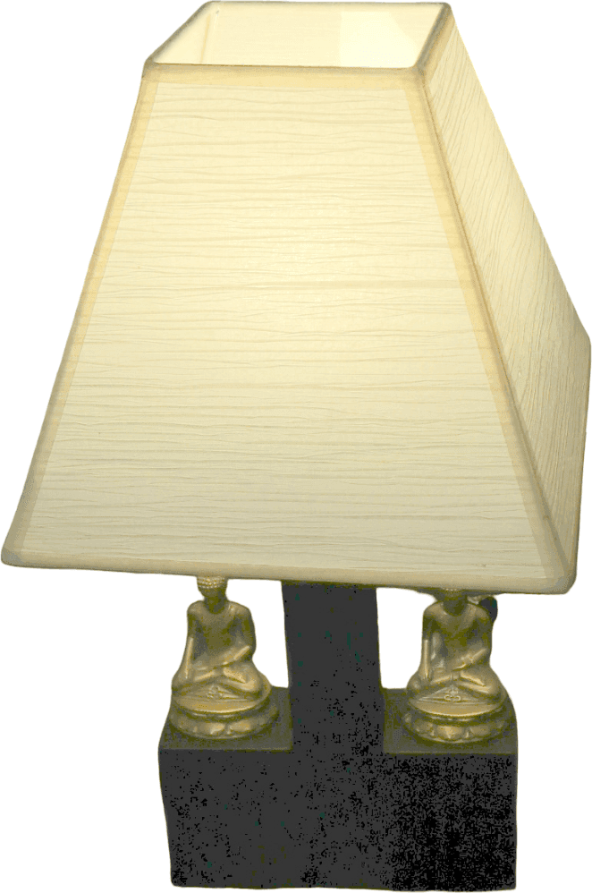 Lampada da tavolo etnica in legno con doppio Buddha in metallo – Indonesia - 3