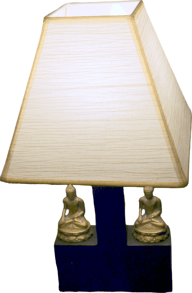 Lampada da tavolo etnica in legno con doppio Buddha in metallo – Indonesia - 5