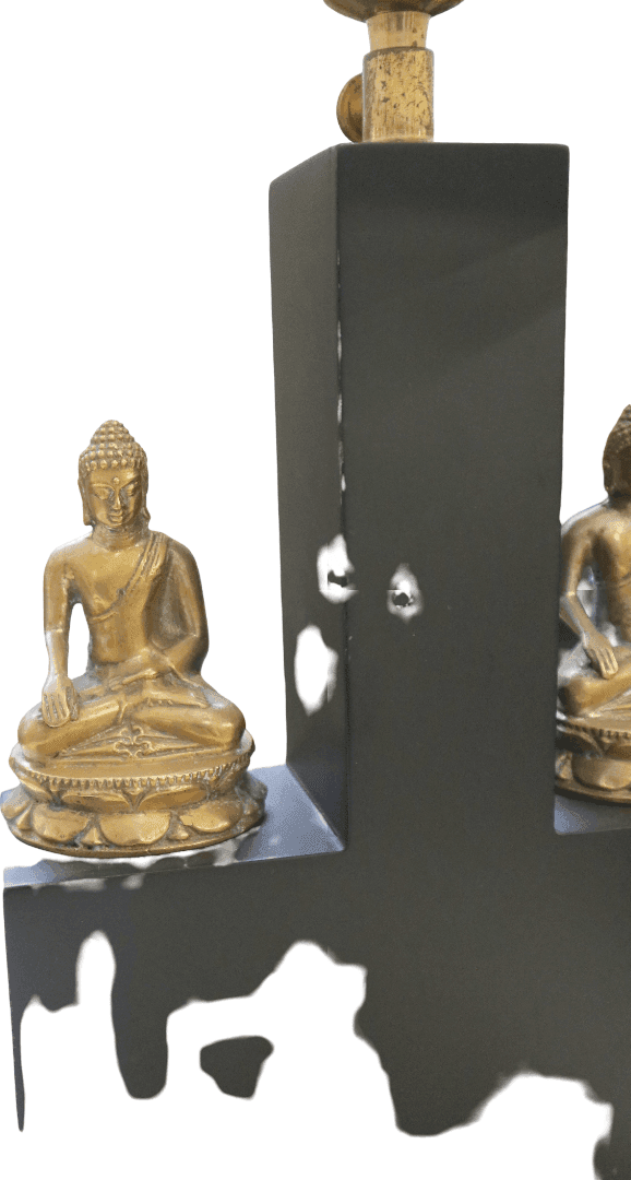 Lampada da tavolo etnica in legno con doppio Buddha in metallo – Indonesia - 8