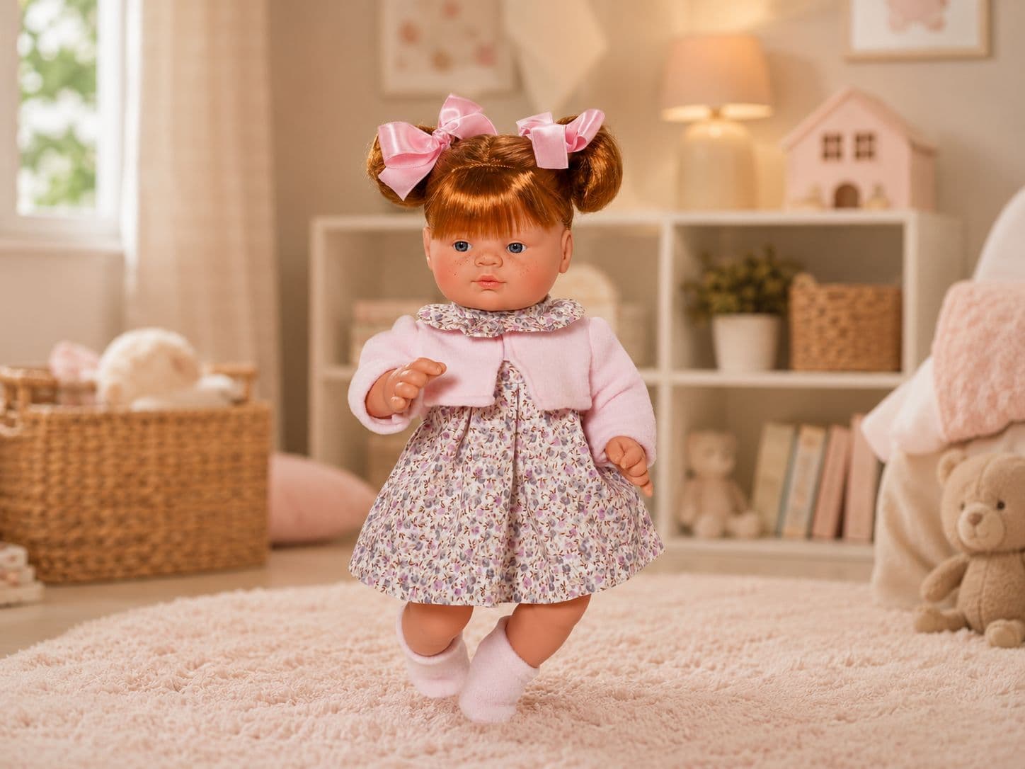 Bambola Así Guille 36 cm Fiori Grigi e Giacca Rosa - 2