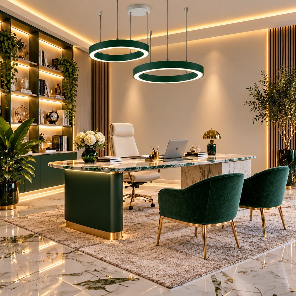 Lampadario moderno Promoluce GAME BIS S60+S80 VB IN&OUT LED CCT 6500LM biemissione alluminio verde bosco silicone - 3