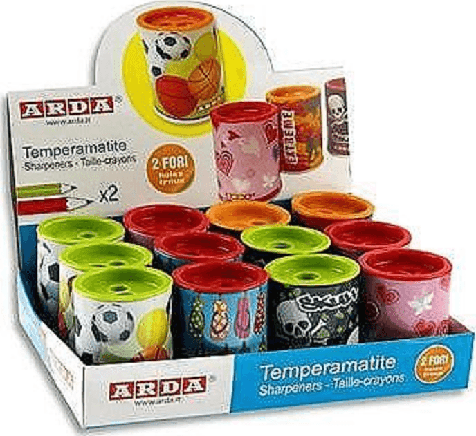 Arda - temperamatite lattina in metallo - 2 fori (825M) fantasie assortite - 3
