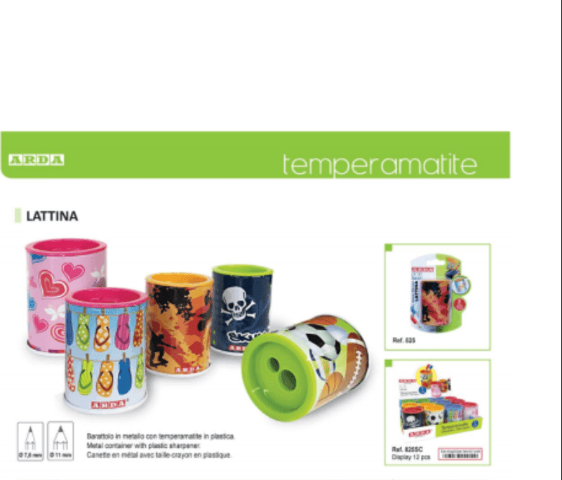 Arda - temperamatite lattina in metallo - 2 fori (825M) fantasie assortite - 5