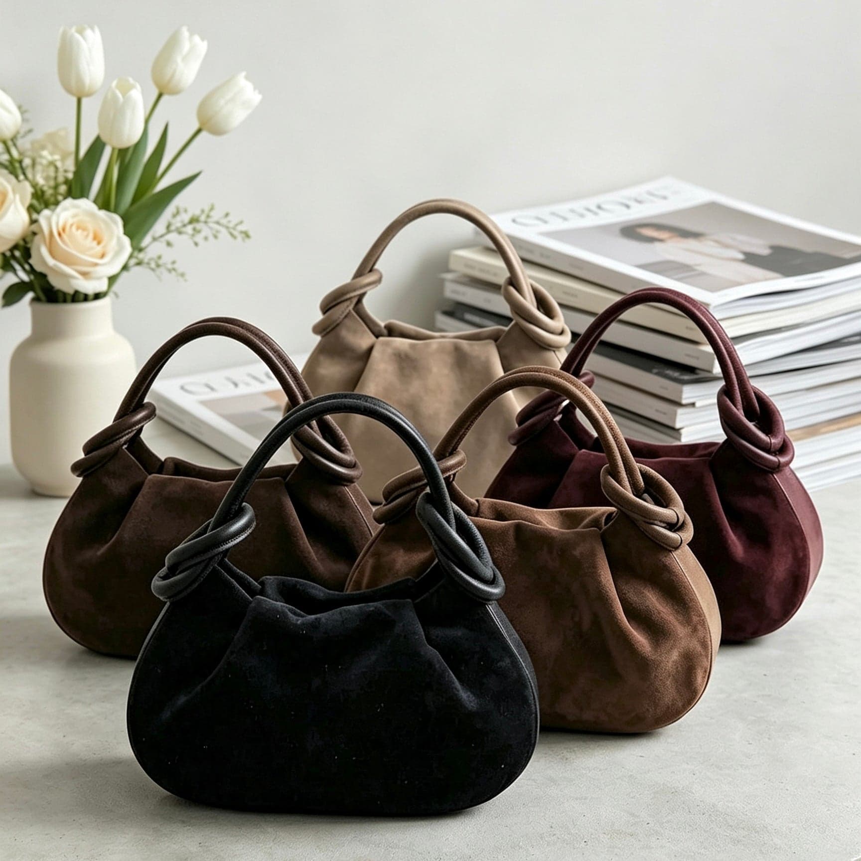 Modarno Borsetta a mano con manico convertibile "Linda" in Camoscio vera pelle 28x8x16cm - 1