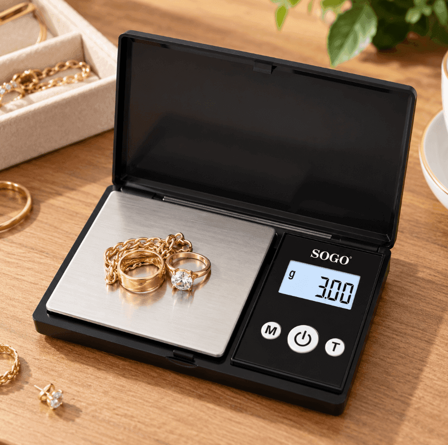 Mini Bilancia Digitale di Precisione 200 g, Sensibilità 0,01 g, Display LCD Retroilluminato, 6 Unità di Misura, Funzione Tara, Piatto in Acciaio Inox, Portatile con Batterie Incluse - 3