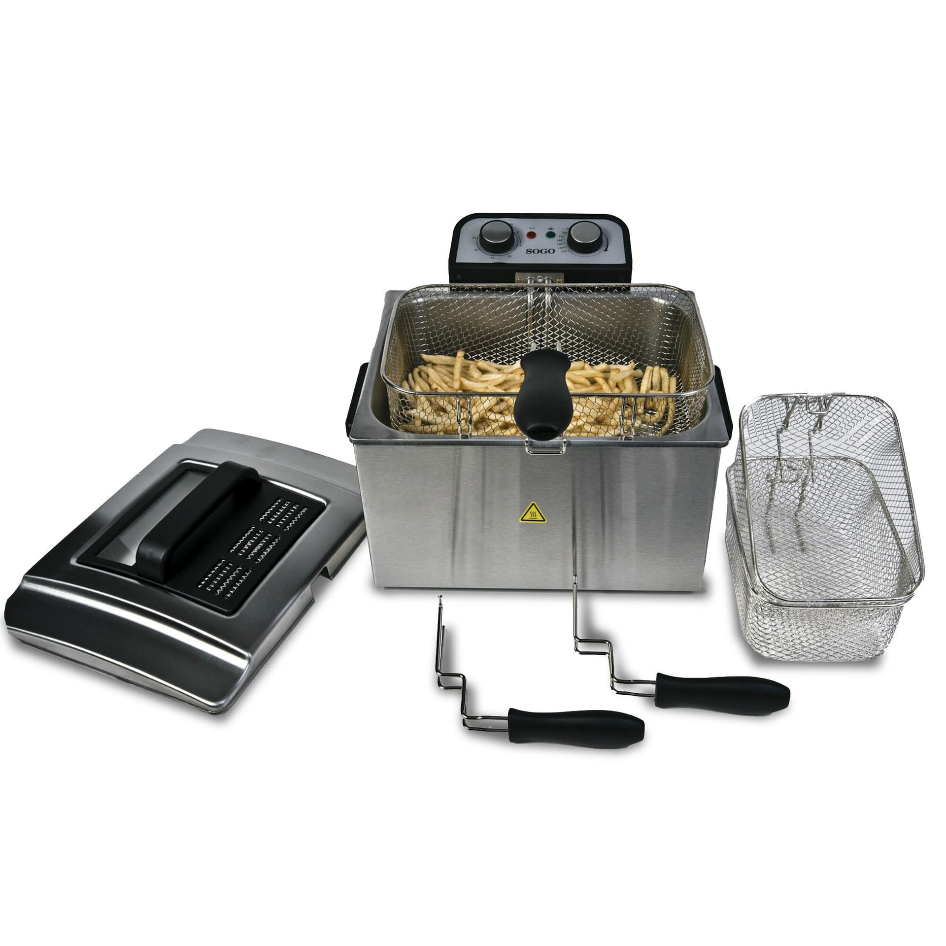 Sogo Friggitrice Elettrica Professionale 5 Litri 3000W in Acciaio Inox, 3 Cestelli Inclusi, Temperatura Regolabile 130-190°C, Sistema Cold Zone e Timer 30 Minuti - 2