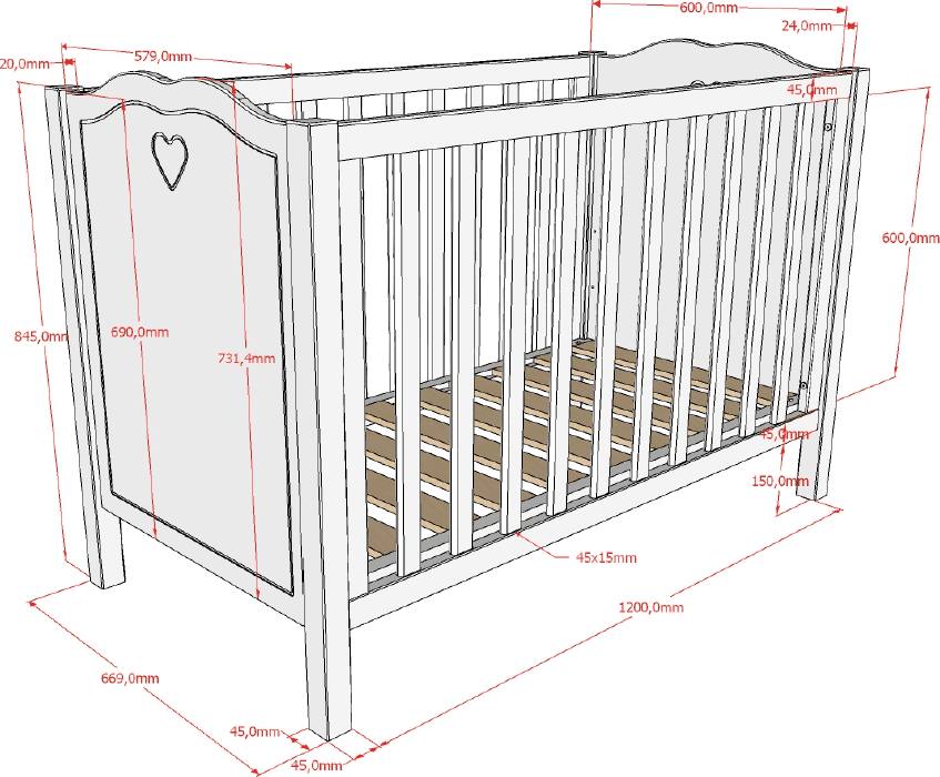 Lettino 60x120 Amori Vipack - Bianco - 5