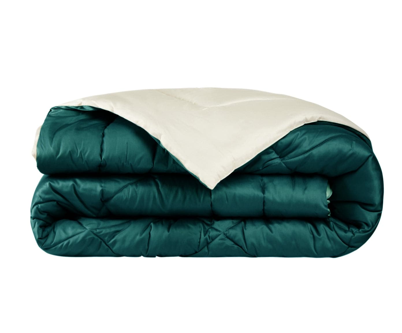 Trapuntino 100g bifaccia-double face in raso di puro cotone Made in Italy Verde Smeraldo/Beige - 2