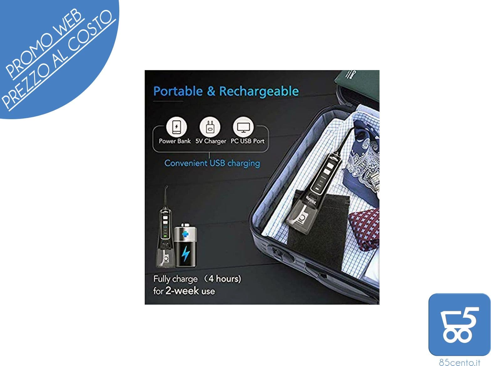 Idropulsore Dentale Portatile Irrigatore Orale Pulitore Denti Elettrico con Serbatoio 300ml 4 Modalità Ricaricabile USB e Impermeabile IPX7 - 2