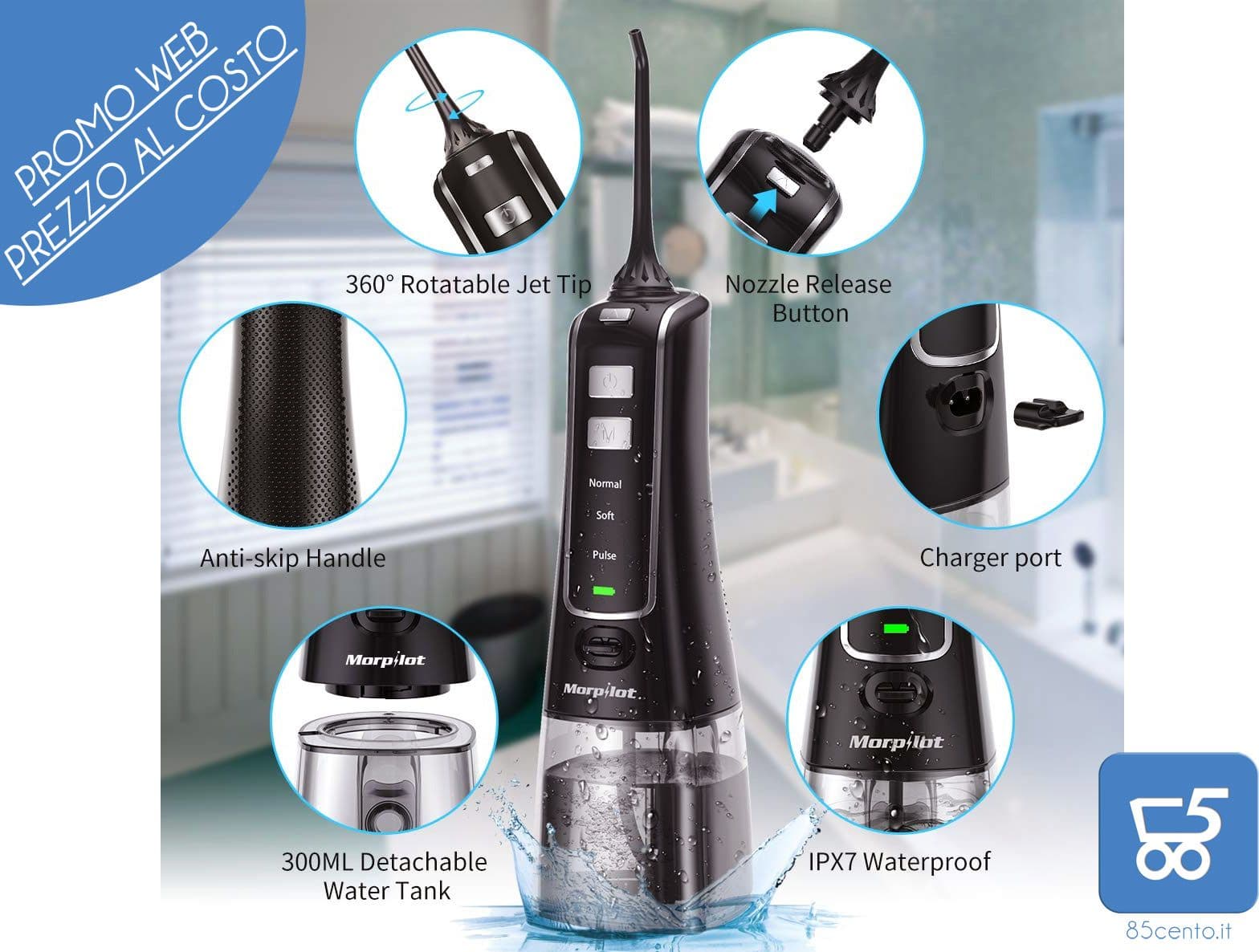Idropulsore Dentale Portatile Irrigatore Orale Pulitore Denti Elettrico con Serbatoio 300ml 4 Modalità Ricaricabile USB e Impermeabile IPX7 - 4