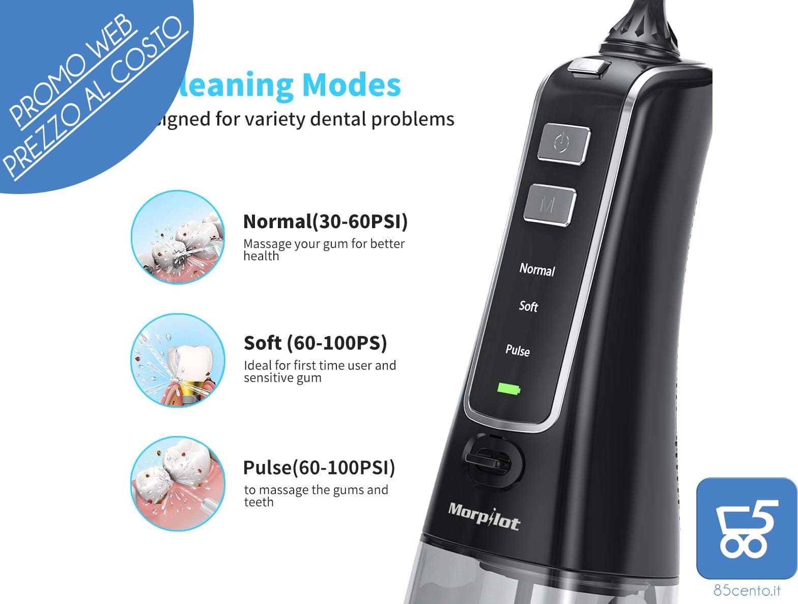 Idropulsore Dentale Portatile Irrigatore Orale Pulitore Denti Elettrico con Serbatoio 300ml 4 Modalità Ricaricabile USB e Impermeabile IPX7 - 5