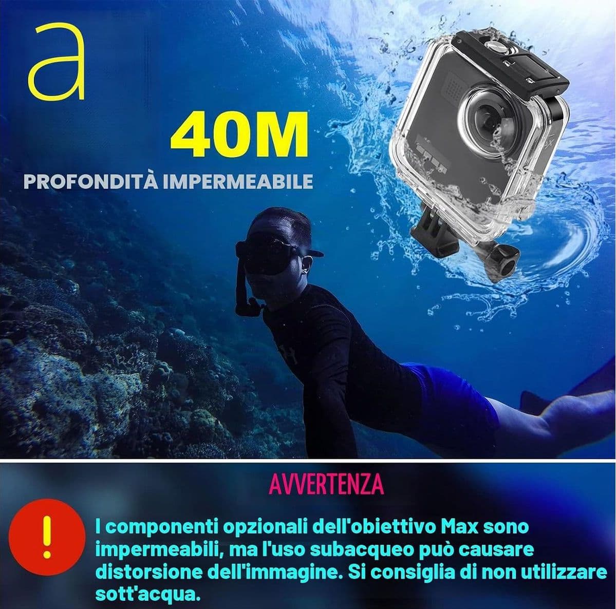 Custodia Impermeabile per GoPro Max Action Camera Case Protettivo Subacqueo 40m con Lente in Vetro Temperato Curvo e Accessori di Fissaggio Staffa - 3