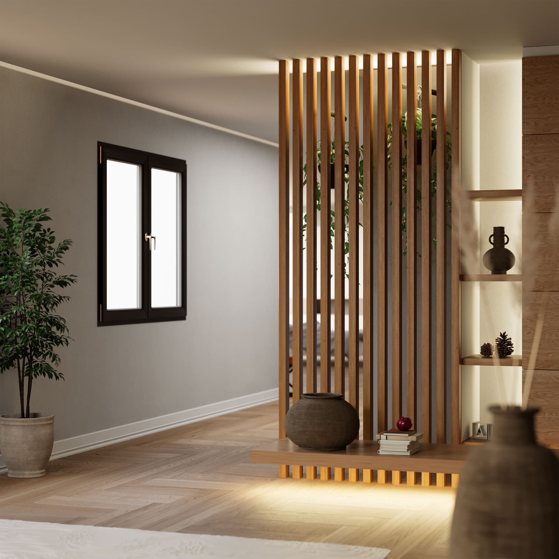SIPA BOLD Divisorio Frangiluce Separè in PVC Effetto Legno – Singole Doghe Fisse o Girevoli + accessori 100x50x2900mm - 2