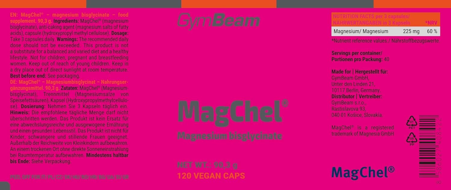 GymBeam MagChel® - Magnesio Bisglicinato - Magnesio Organico Puro per Sistema Nervoso, Ossa, Riduzione Stanchezza, Recupero Muscolare, Vegano, 120 cps - 2