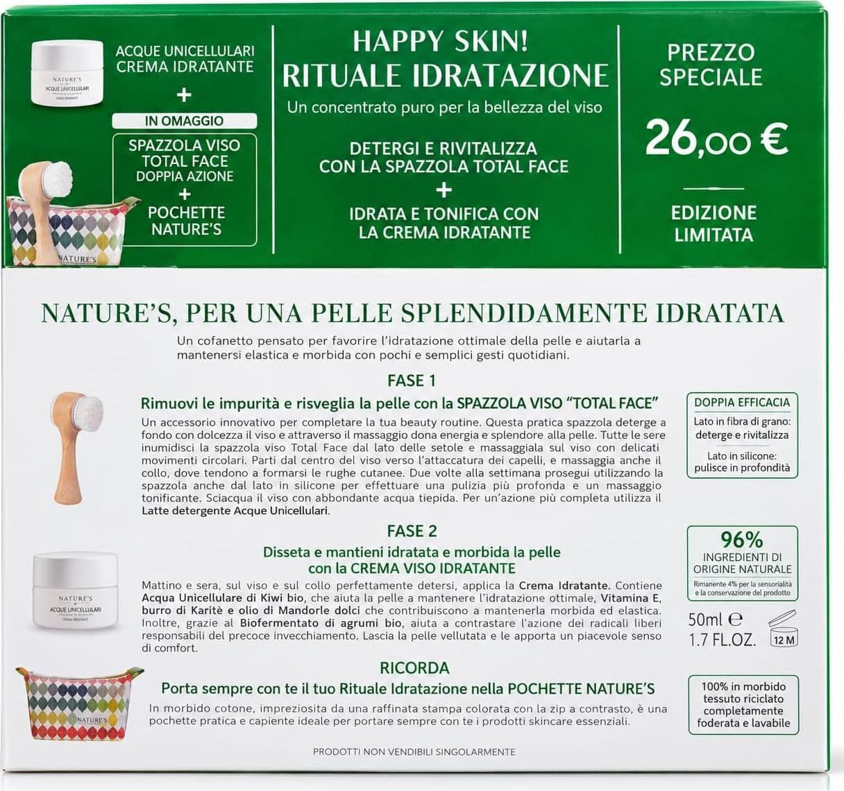 Happy Skin Rituale Idratazione acqua unicellulare crema idrtante spazzola viso e pochette - 2