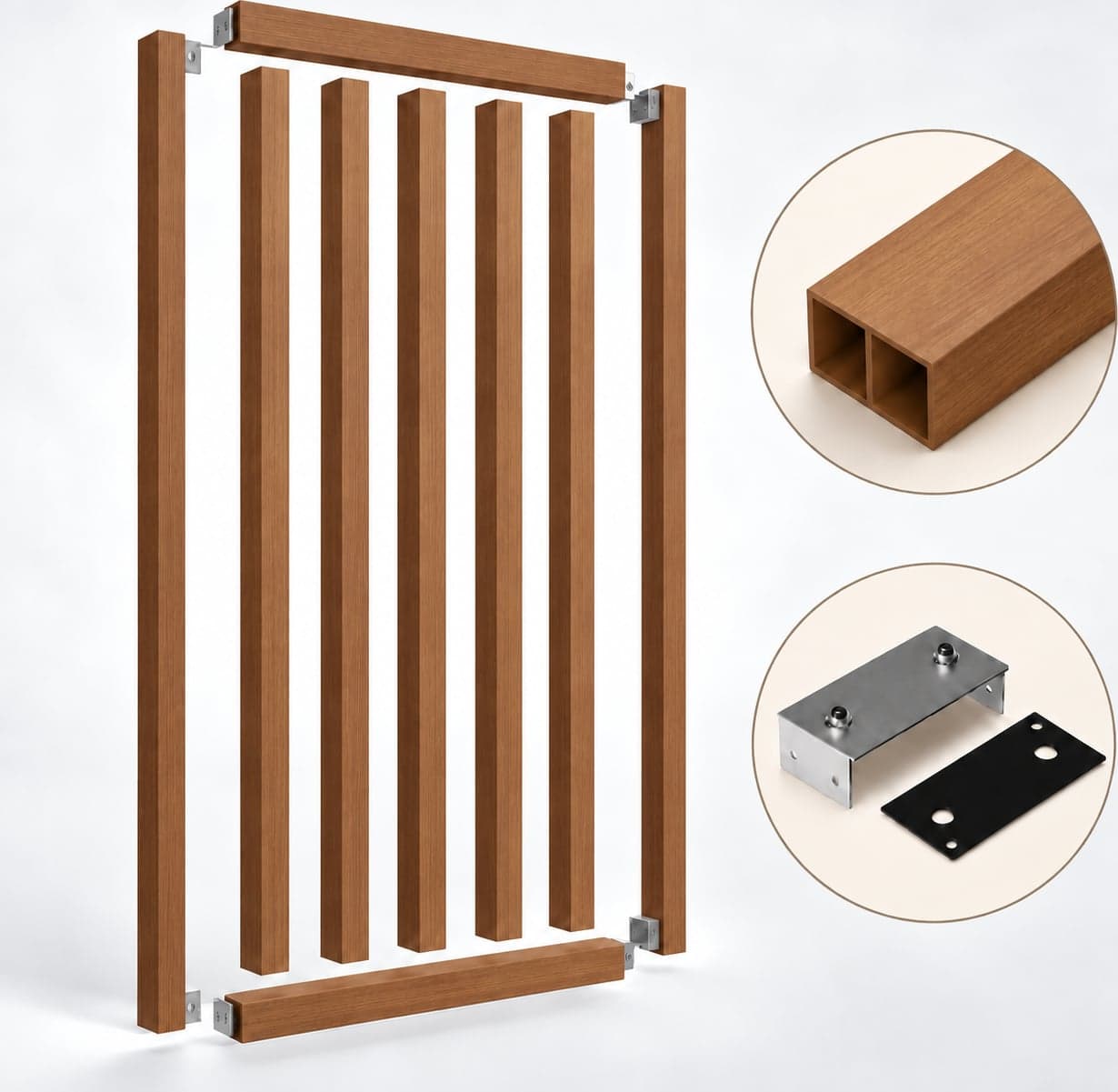SIPA PURE Kit completo (7 toghe+2 basi orizzontali+staffe fisse) Divisorio Frangiluce in PVC Effetto Legno – rifilabile  650x2900mm - 11
