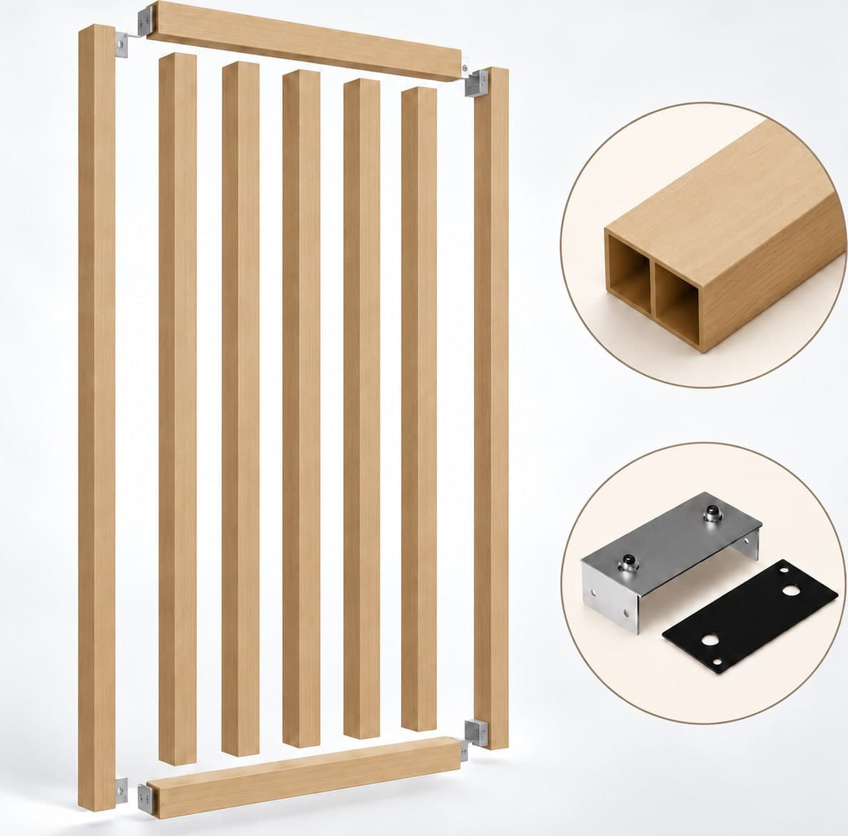 SIPA PURE Kit completo (7 toghe+2 basi orizzontali+staffe fisse) Divisorio Frangiluce in PVC Effetto Legno – rifilabile  650x2900mm - 12