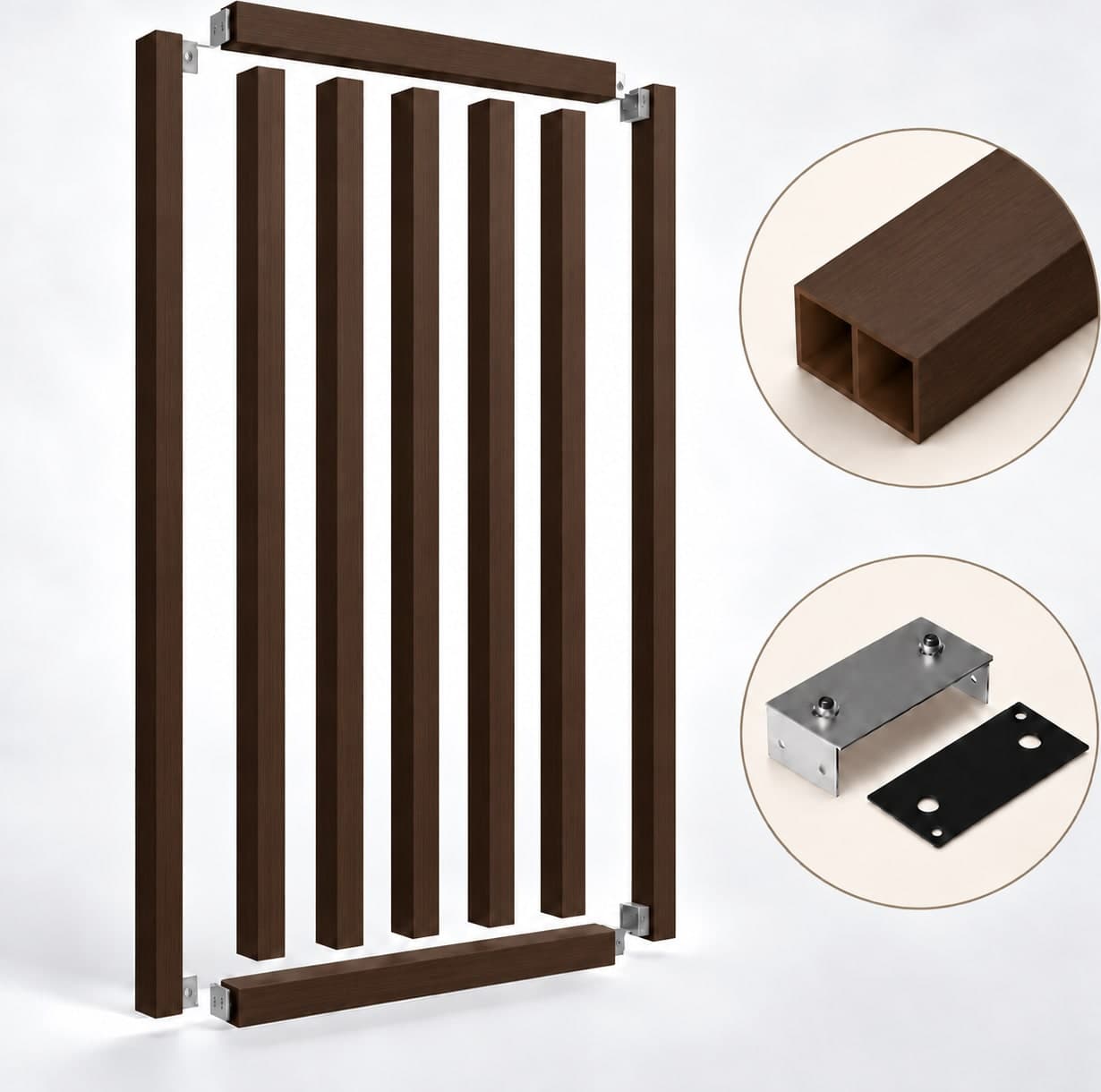 SIPA PURE Kit completo (7 toghe+2 basi orizzontali+staffe fisse) Divisorio Frangiluce in PVC Effetto Legno – rifilabile  650x2900mm - 13