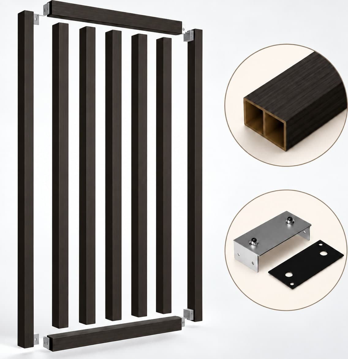SIPA PURE Kit completo (7 toghe+2 basi orizzontali+staffe fisse) Divisorio Frangiluce in PVC Effetto Legno – rifilabile  650x2900mm - 14