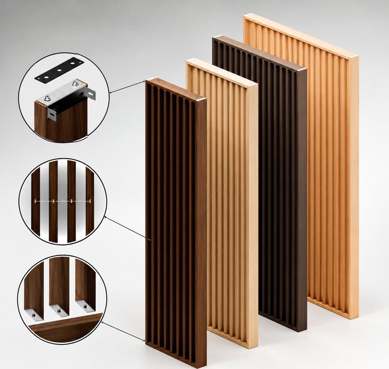 SIPA PURE Kit completo (7 toghe+2 basi orizzontali+staffe fisse) Divisorio Frangiluce in PVC Effetto Legno – rifilabile  650x2900mm - 20