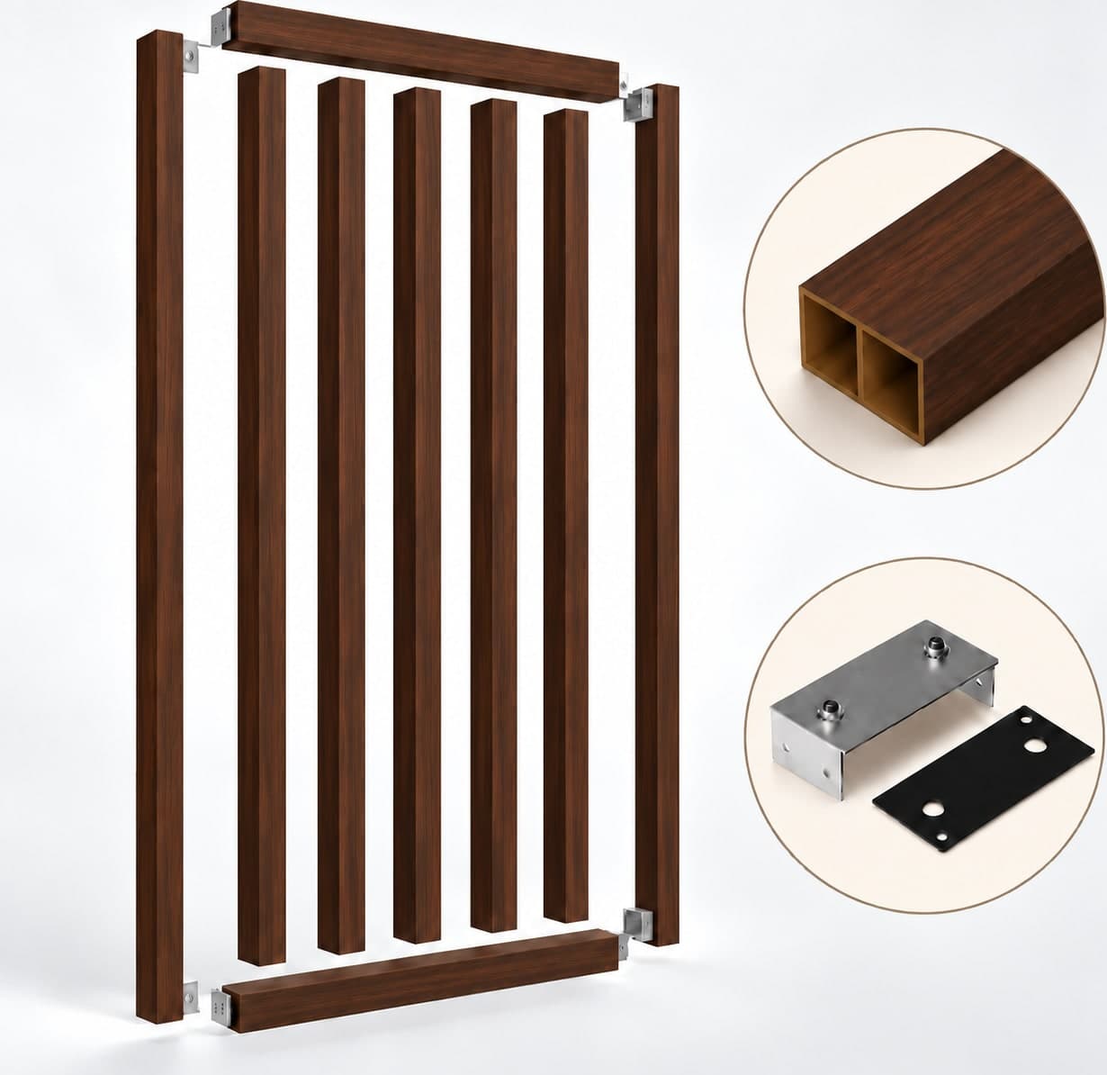 SIPA PURE Kit completo (7 toghe+2 basi orizzontali+staffe fisse) Divisorio Frangiluce in PVC Effetto Legno – rifilabile  650x2900mm - 9