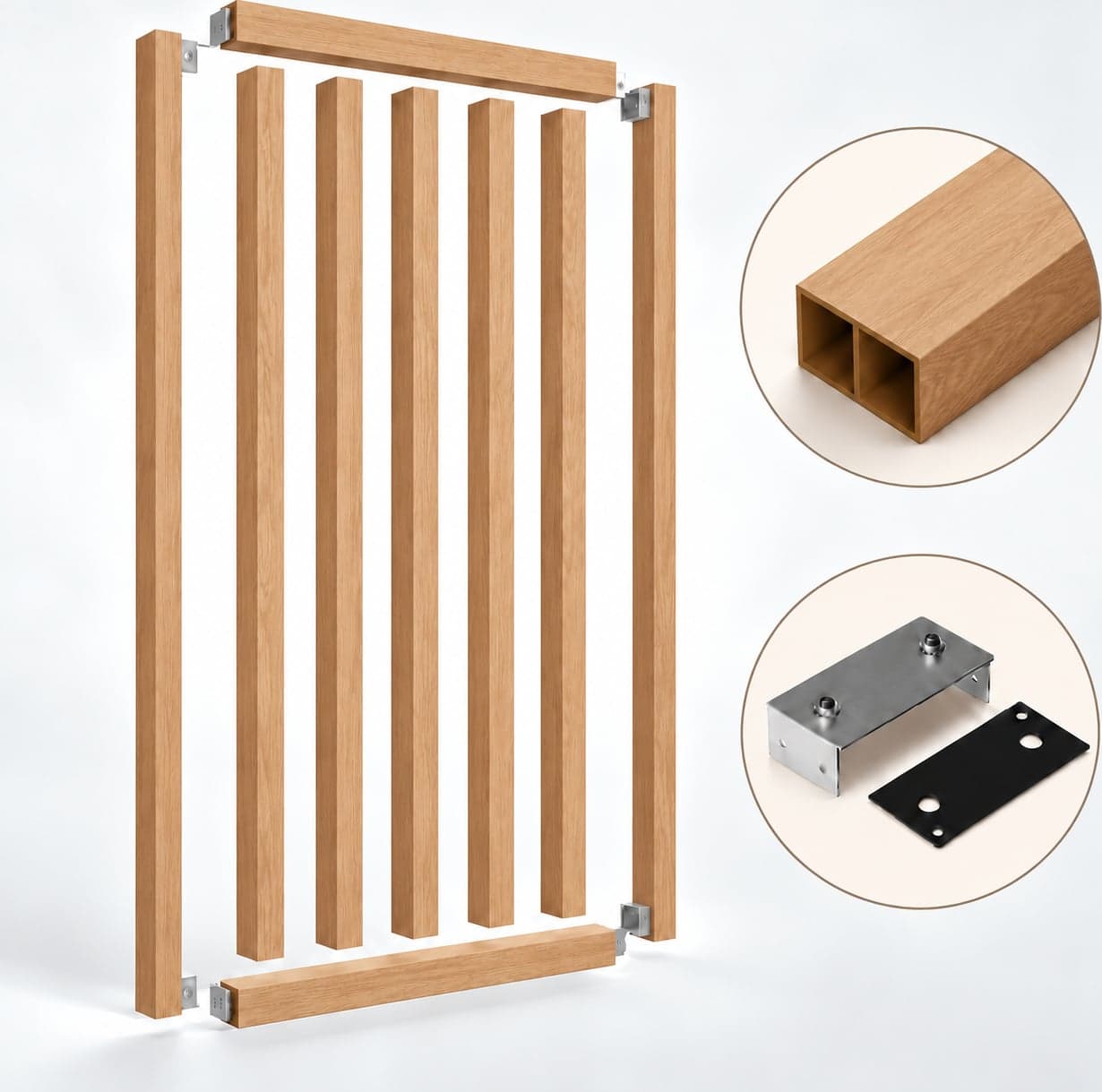 SIPA PURE Kit completo (7 toghe+2 basi orizzontali+staffe fisse) Divisorio Frangiluce in PVC Effetto Legno – rifilabile  650x2900mm - 10