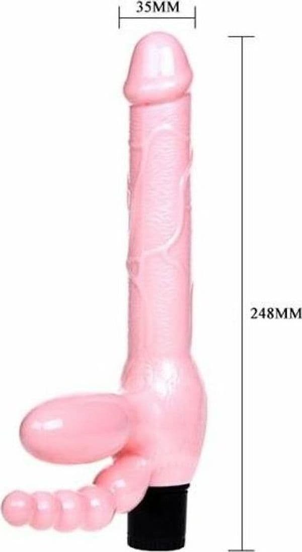 Strap-On Senza Cinghie Baile Super Strapless Vibrante 25,4 cm in TPR Flesh, Forma Curva - 2