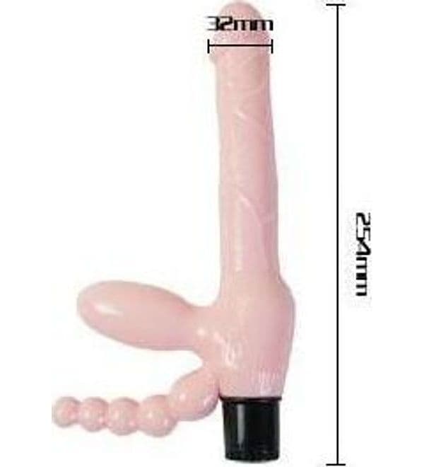 Strap-On Senza Cinghie Baile Super Strapless Vibrante 25,4 cm in TPR Flesh, Forma Curva - 3