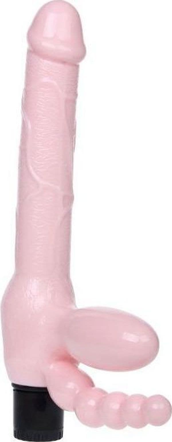 Strap-On Senza Cinghie Baile Super Strapless Vibrante 25,4 cm in TPR Flesh, Forma Curva - 4