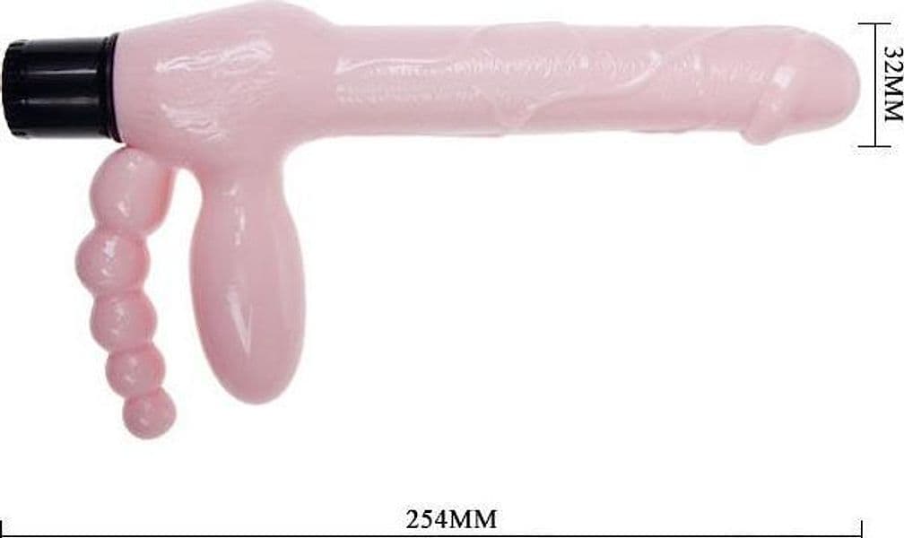 Strap-On Senza Cinghie Baile Super Strapless Vibrante 25,4 cm in TPR Flesh, Forma Curva - 5