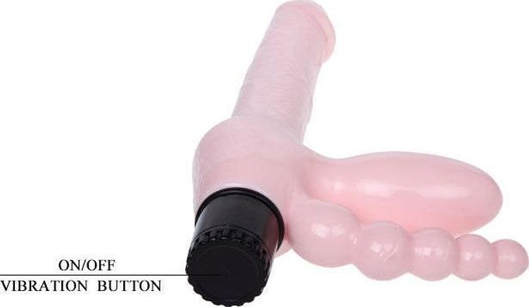 Strap-On Senza Cinghie Baile Super Strapless Vibrante 25,4 cm in TPR Flesh, Forma Curva - 6
